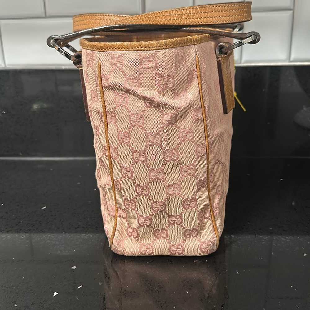 Authentic Women’s Pink Gucci double G Monogram Purse Small Tote - Picture 3 of 14